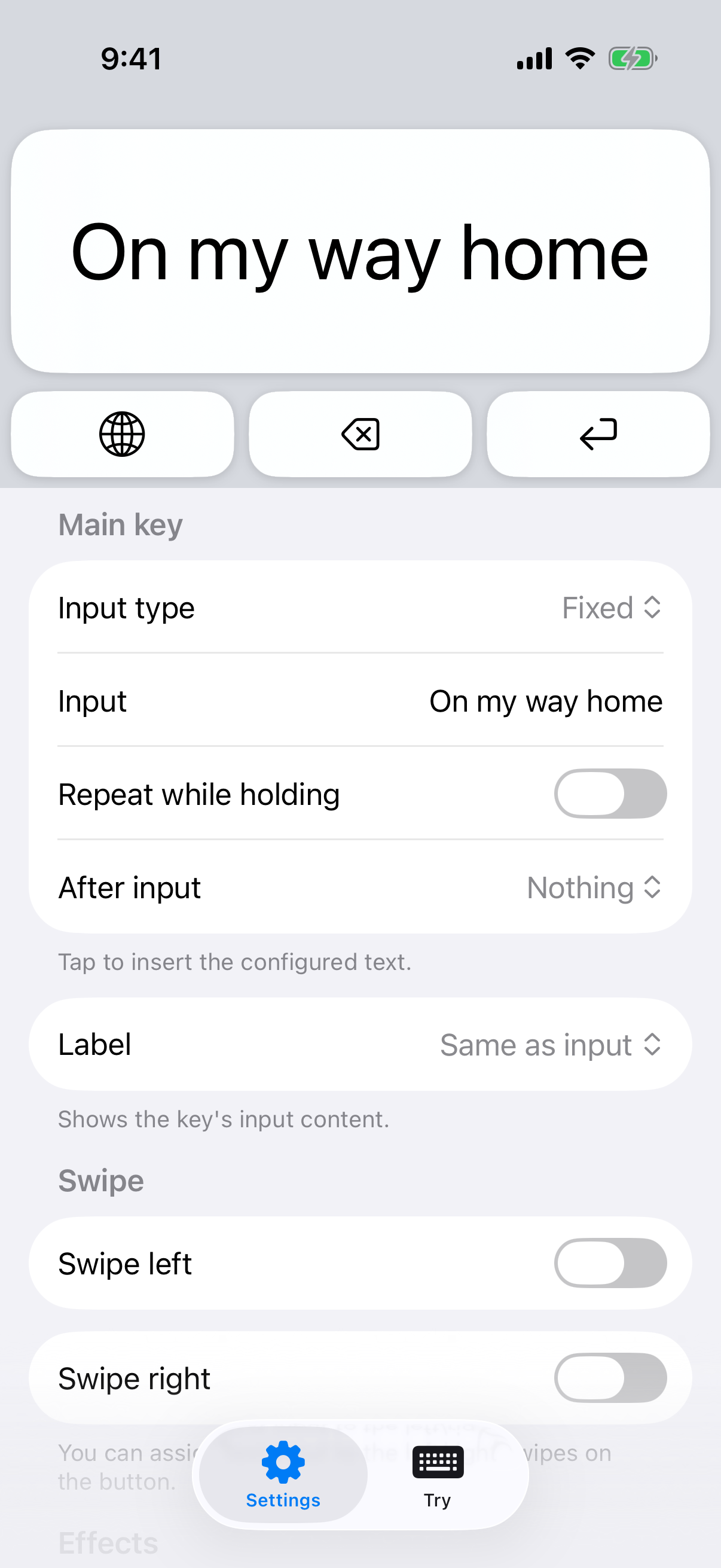 The settings screen of BigTap